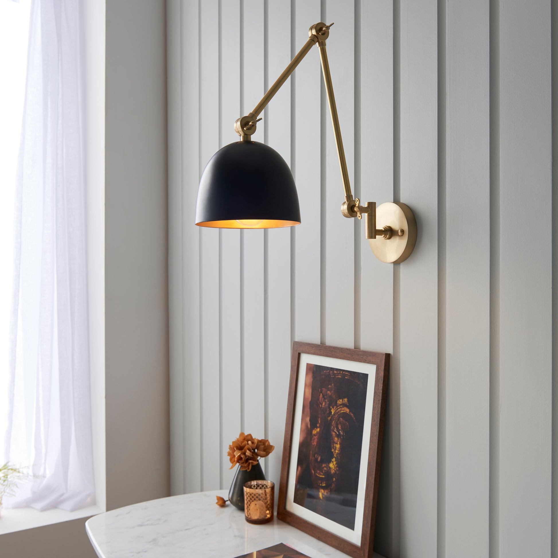 Lehal Swing Arm Wall Light, Antique Brass