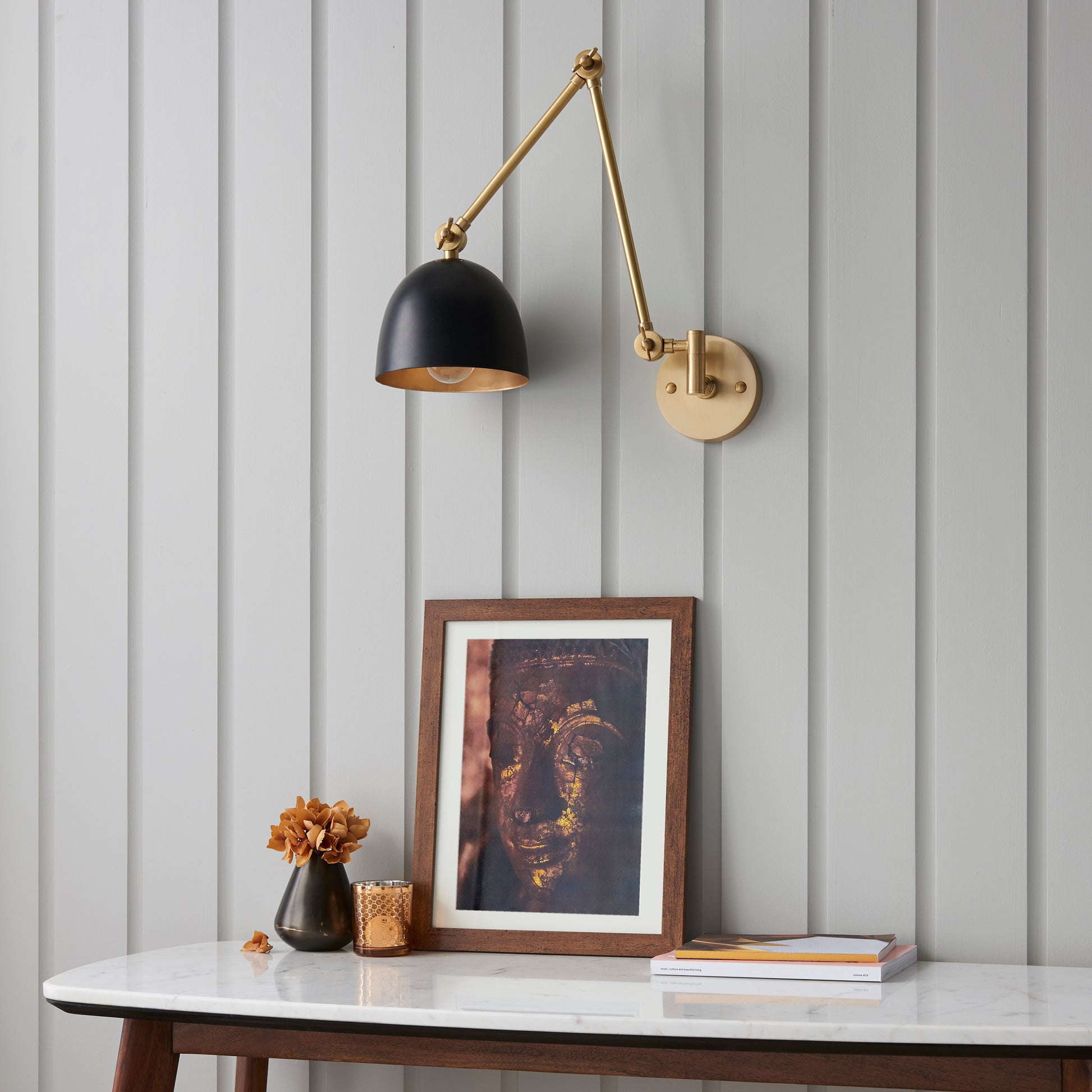 Lehal Swing Arm Wall Light, Antique Brass