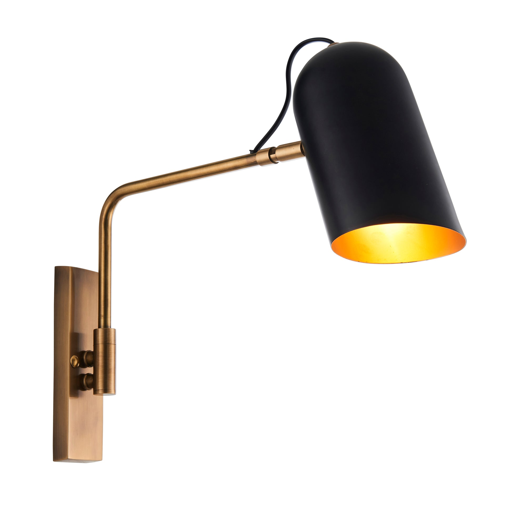Navren Swing Arm Wall Light, Antique Brass/Black