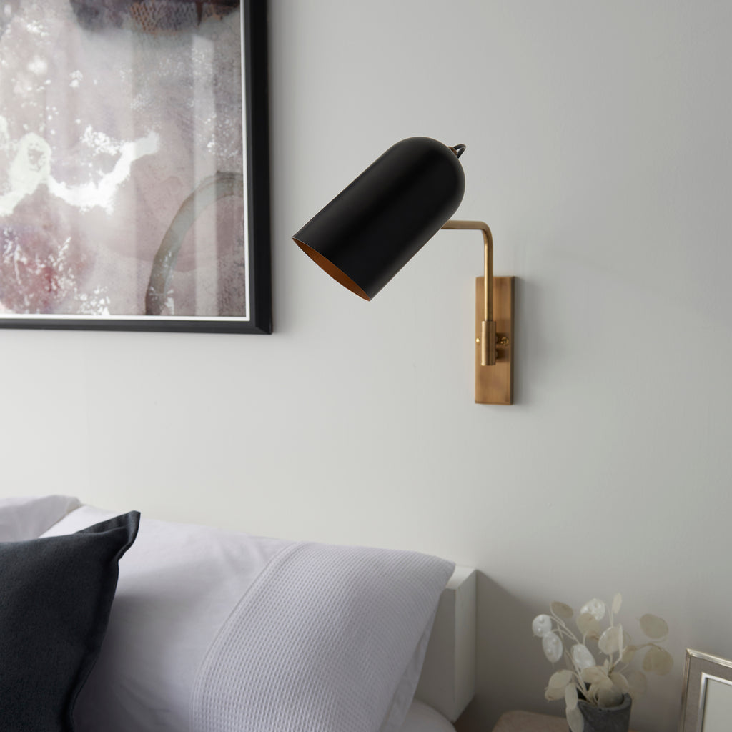 Navren Swing Arm Wall Light, Antique Brass/Black