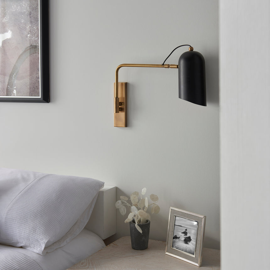 Navren Swing Arm Wall Light, Antique Brass/Black