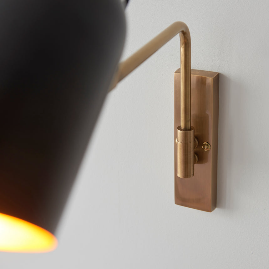 Navren Swing Arm Wall Light, Antique Brass/Black