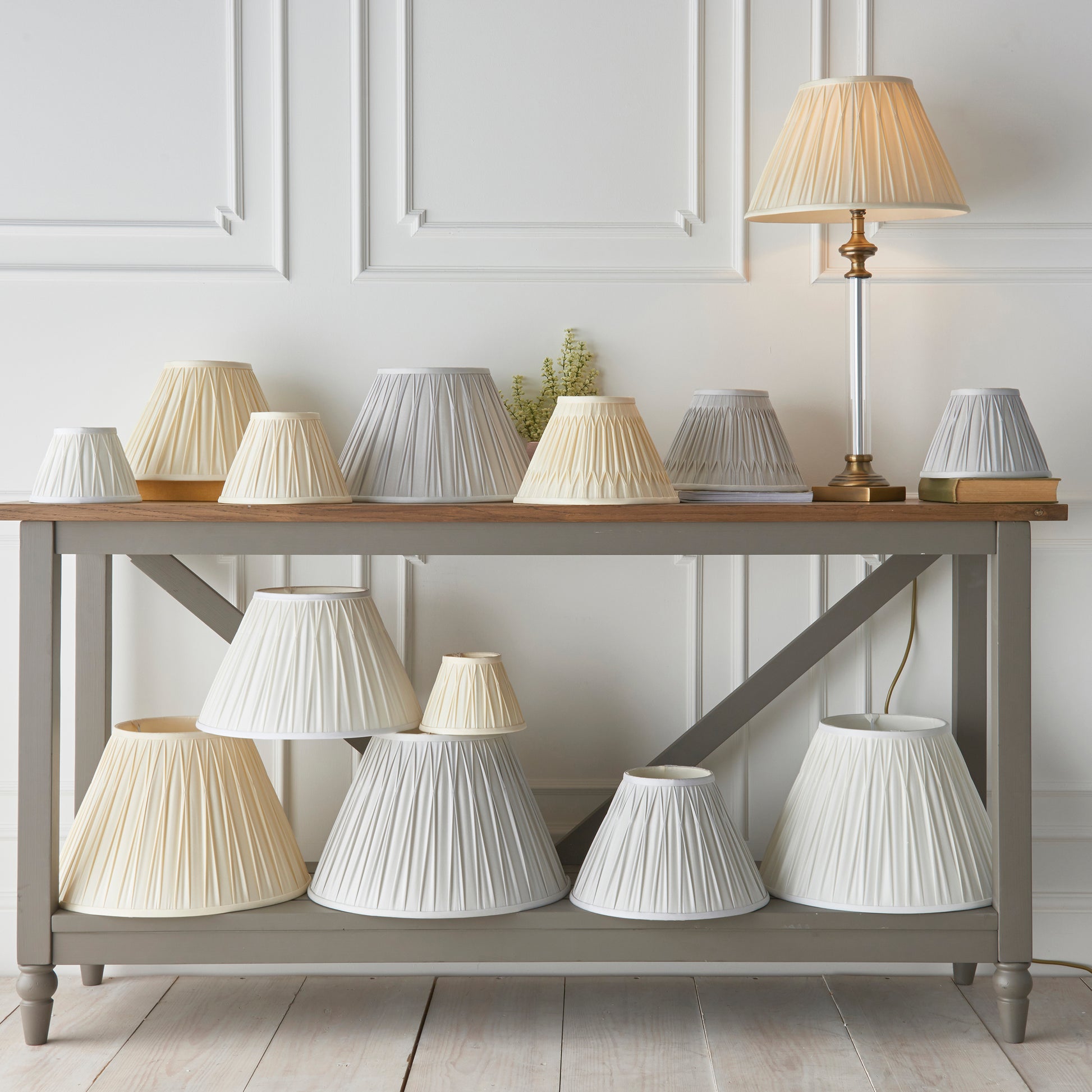 Ivory Pinch Pleat Silk Lamp Shade, 20cm
