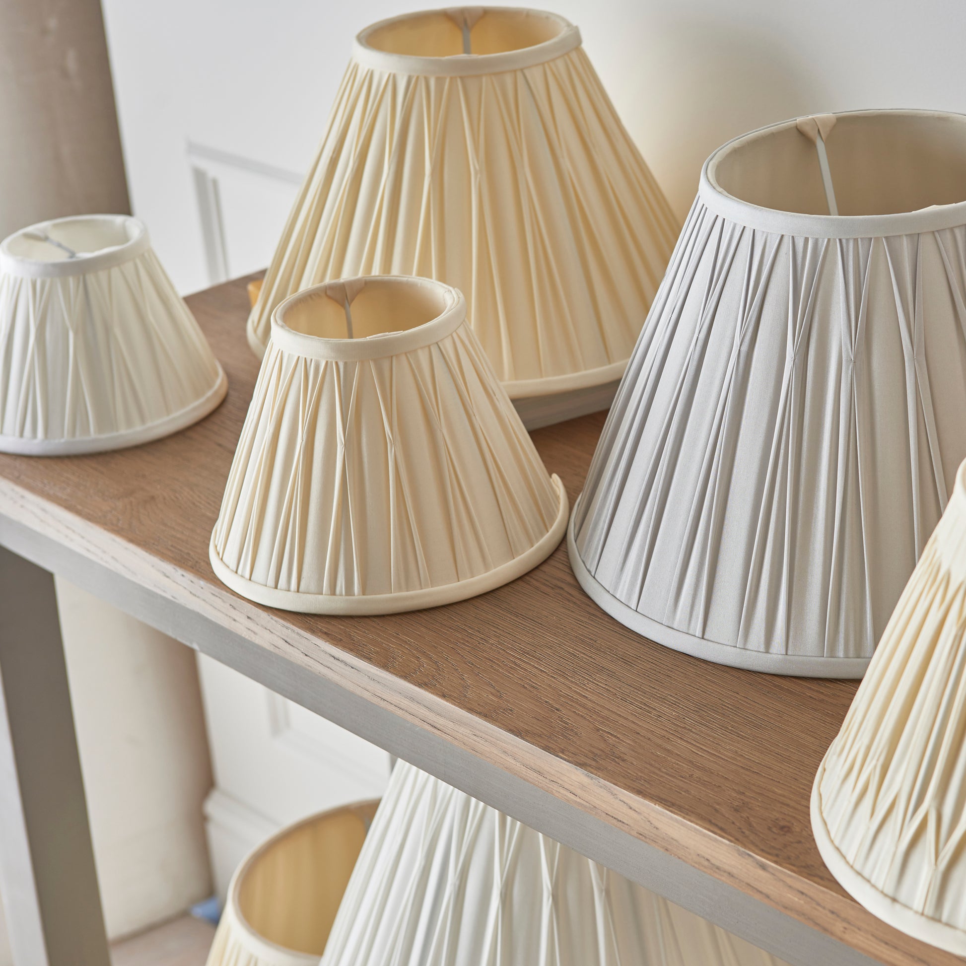 Ivory Pinch Pleat Silk Lamp Shade, 20cm