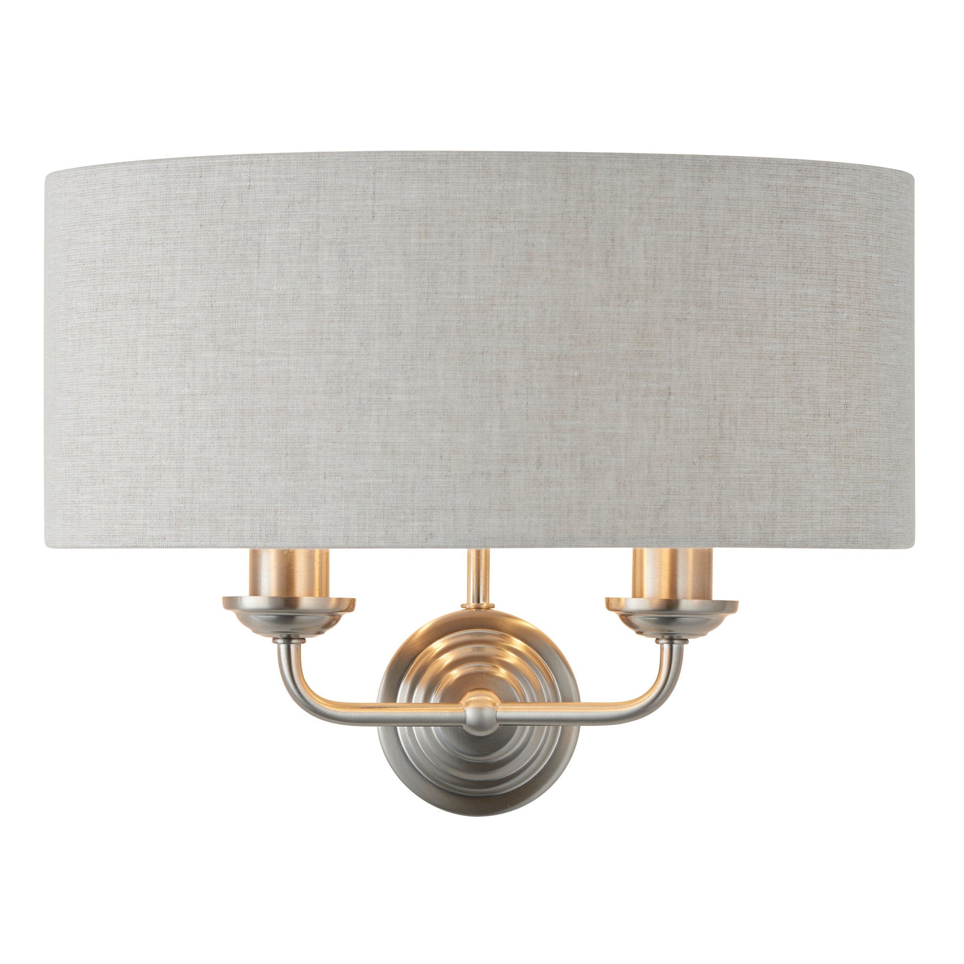 Highclere 2 Light Wall Light, Brushed Chrome/Natural