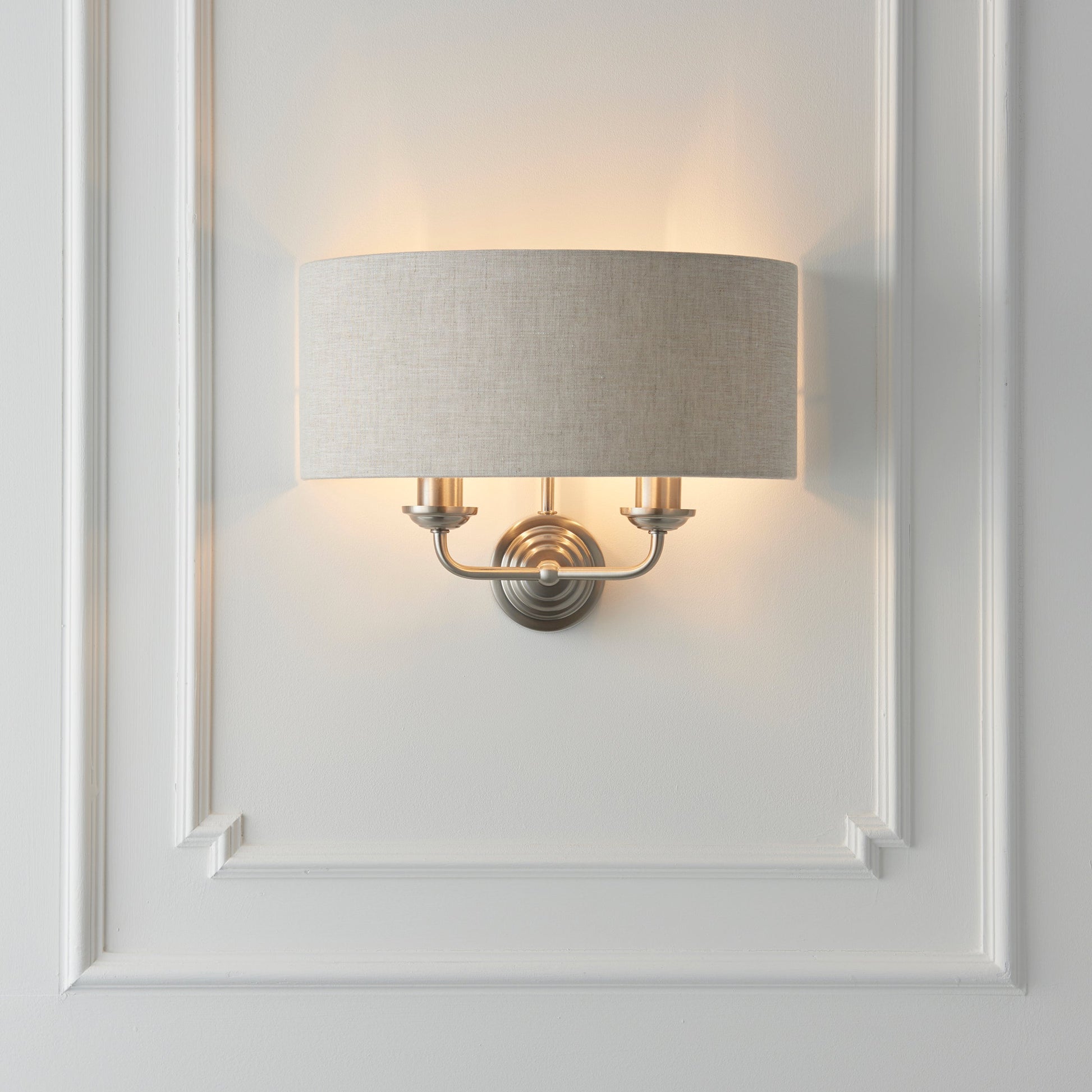 Highclere 2 Light Wall Light, Brushed Chrome/Natural