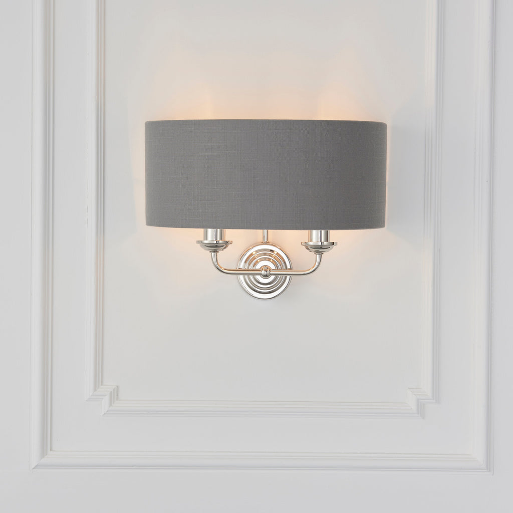 Highclere 2 Light Wall Light, Bright Nickel/Charcoal