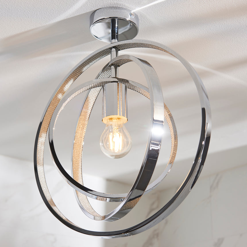 Merola Semi flush Bathroom Ceiling Light, Chrome