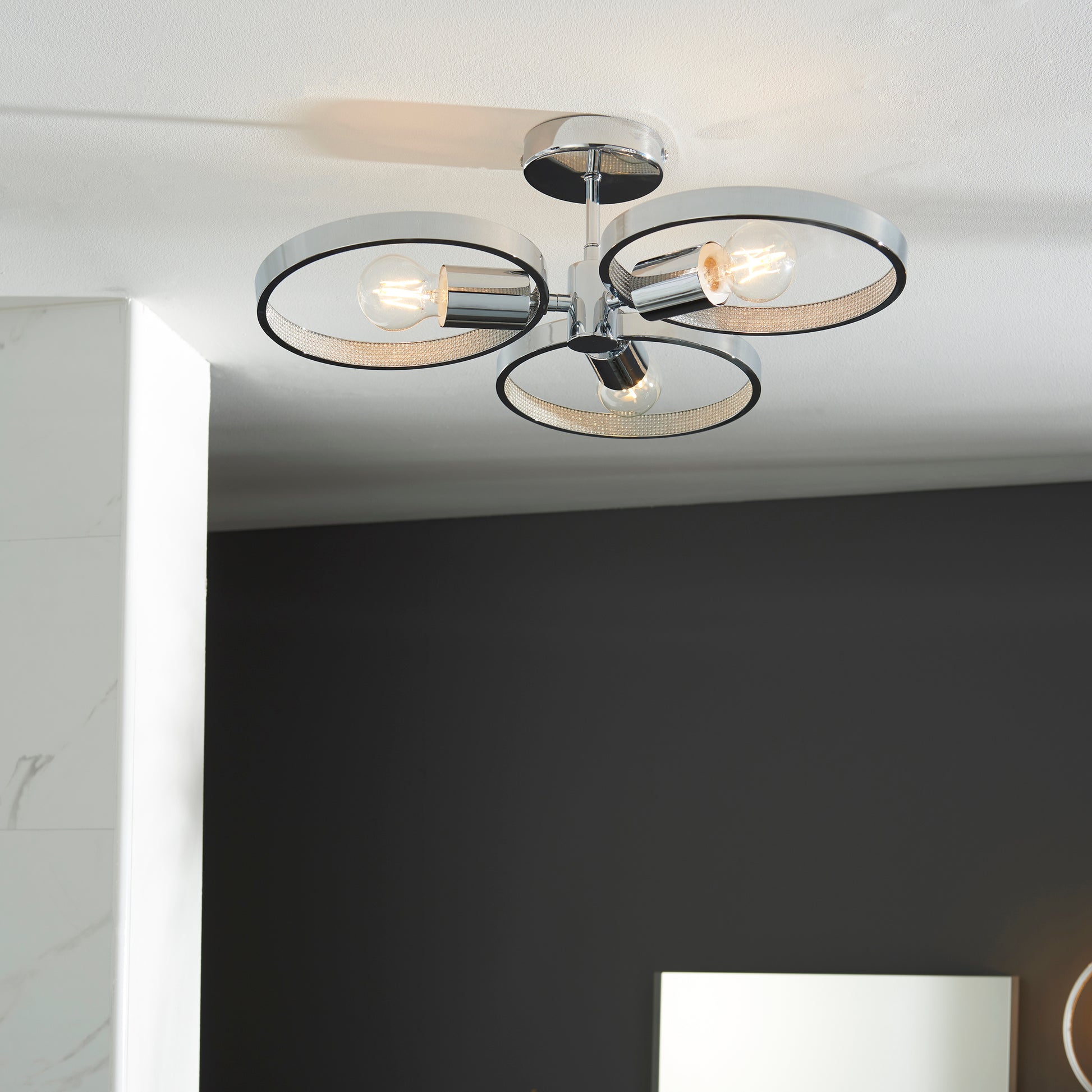 Merola Semi flush Bathroom Ceiling Light, Chrome
