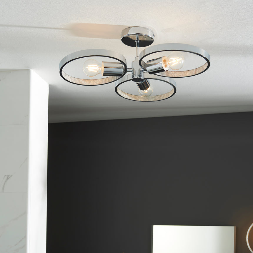 Merola Semi flush Bathroom Ceiling Light, Chrome