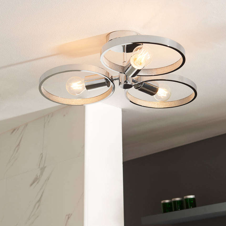 Merola Semi flush Bathroom Ceiling Light, Chrome