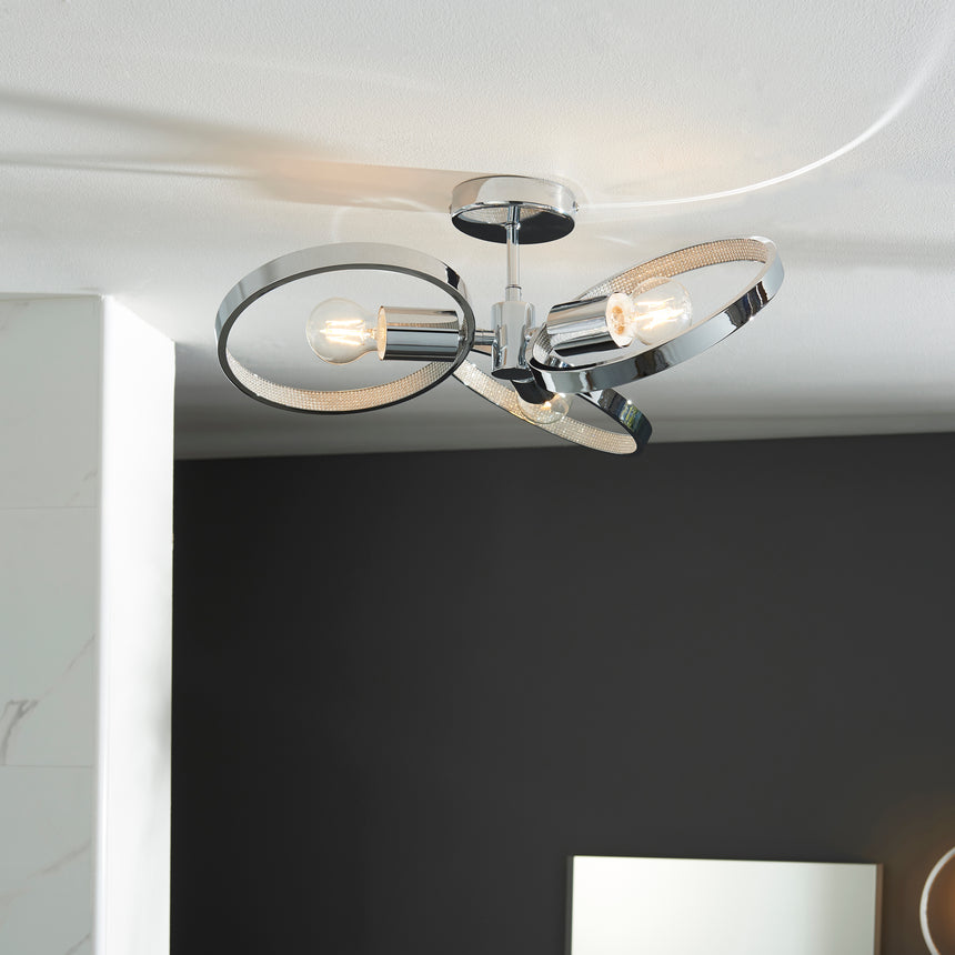 Merola Semi flush Bathroom Ceiling Light, Chrome
