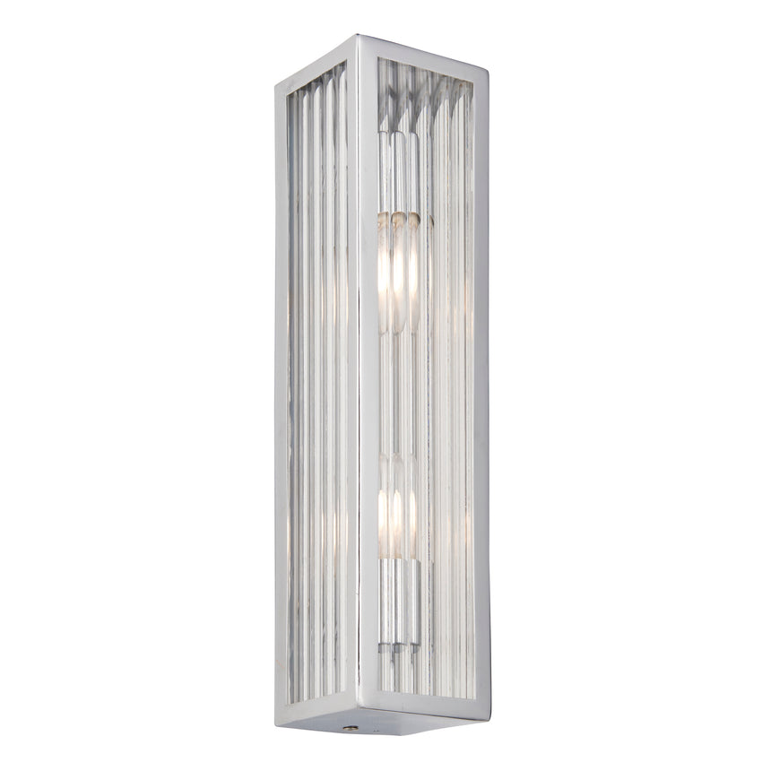 Newham 2 Light Bathroom Wall Light, Chrome/Ribbed Glass