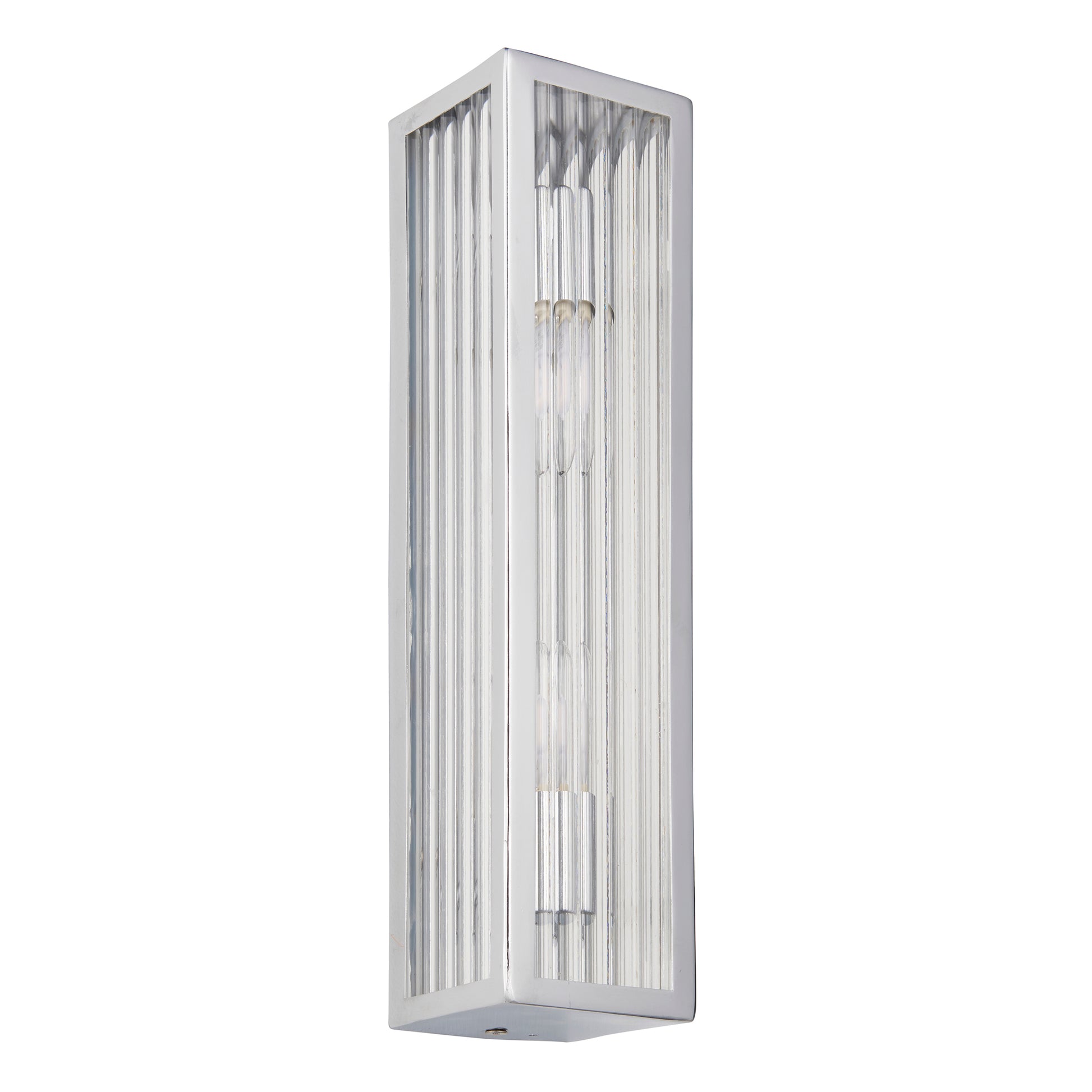 Newham 2 Light Bathroom Wall Light, Chrome/Ribbed Glass
