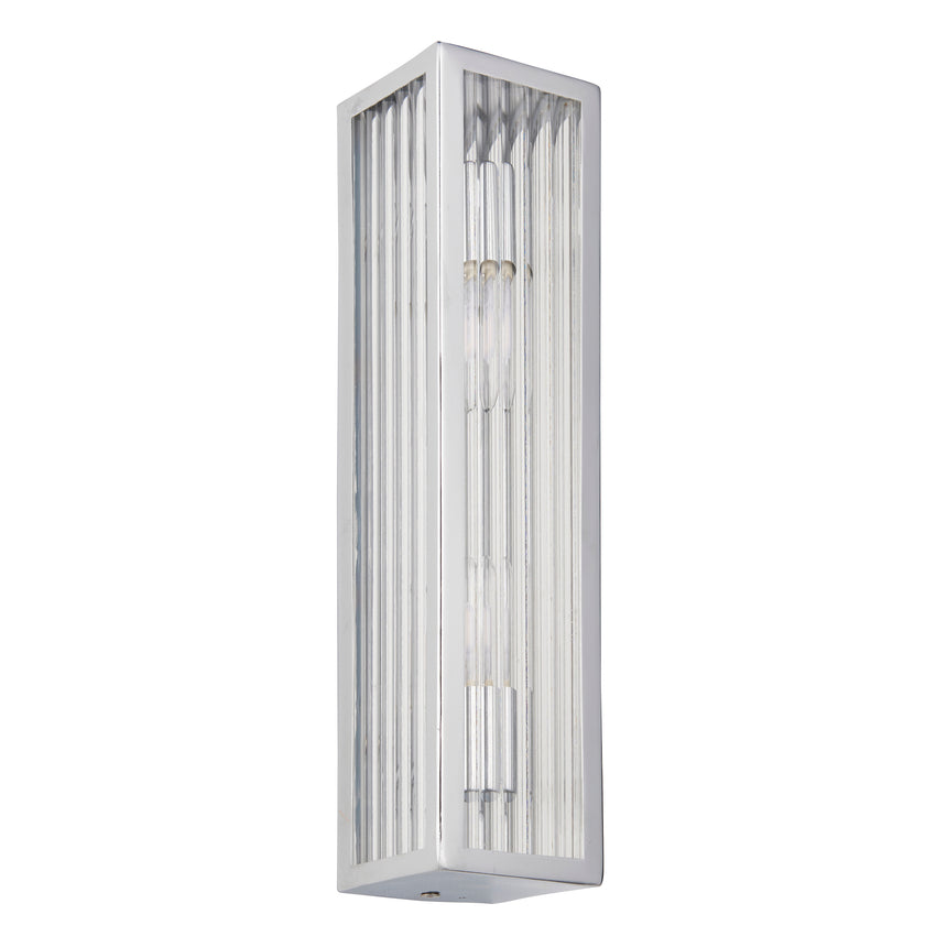 Newham 2 Light Bathroom Wall Light, Chrome/Ribbed Glass