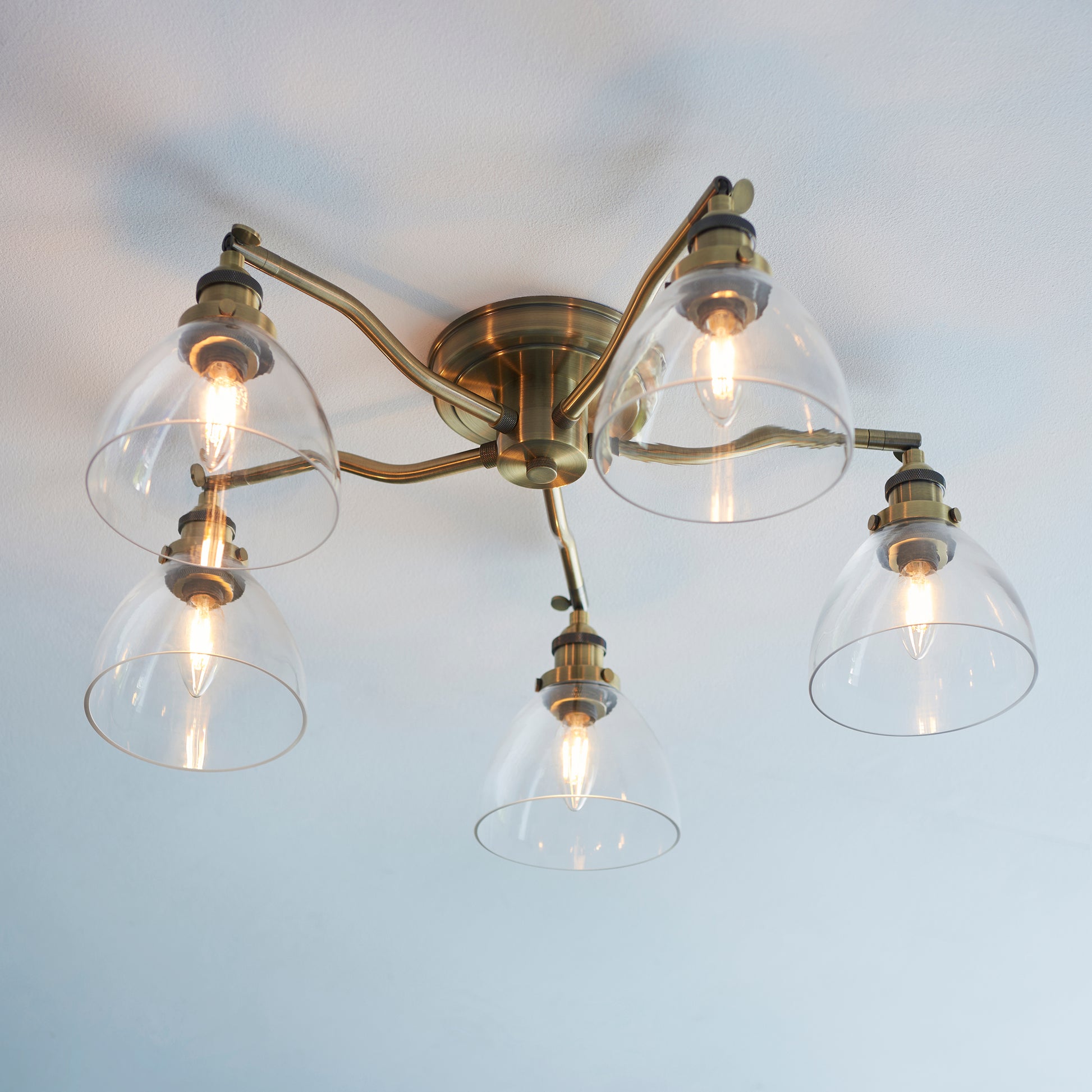 Hansen 5 Semi Flush Ceiling Light, Antique Brass/Clear