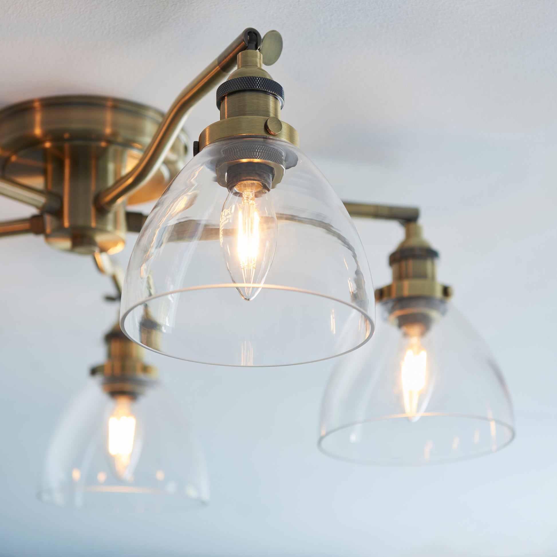 Hansen 5 Semi Flush Ceiling Light, Antique Brass/Clear