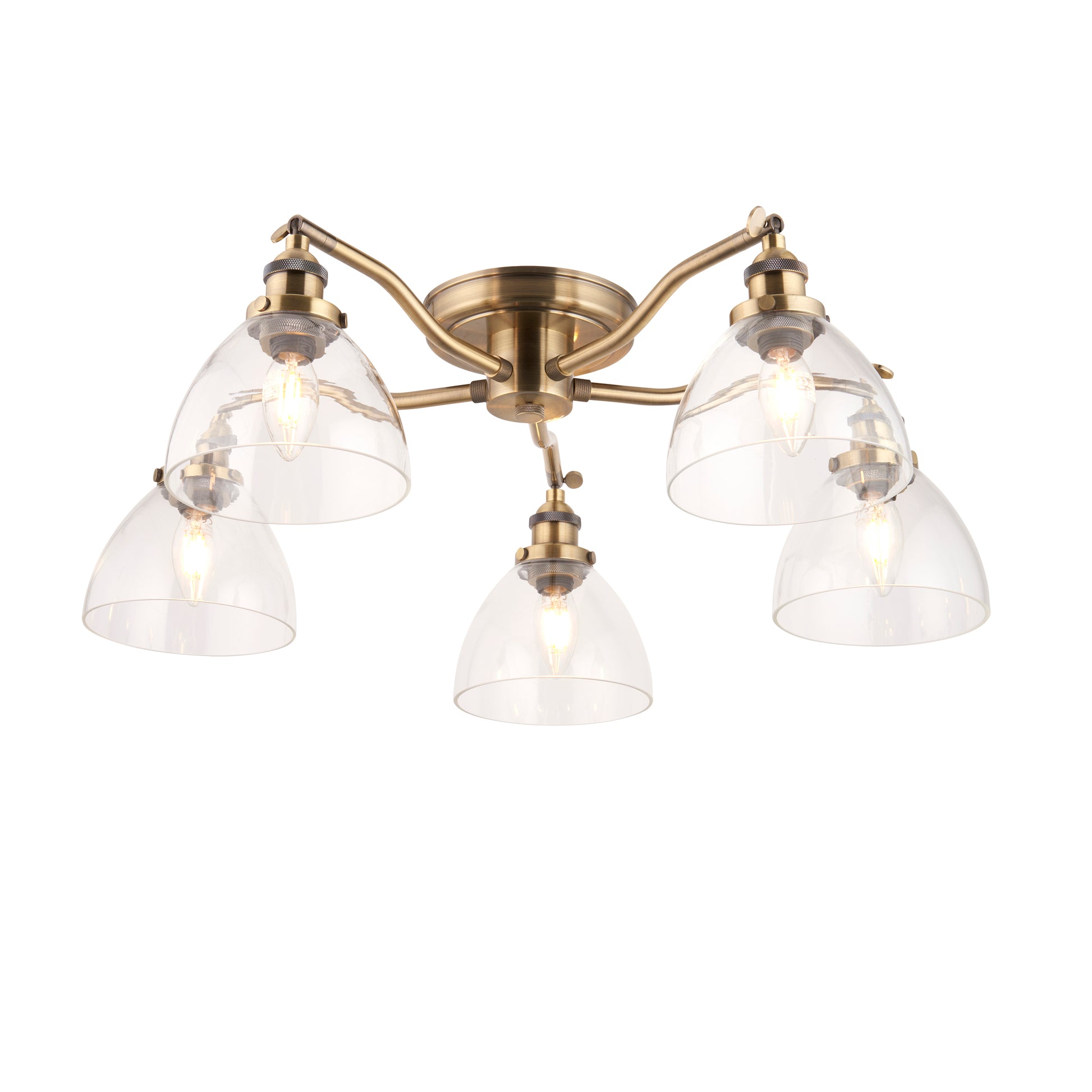 Hansen 5 Semi Flush Ceiling Light, Antique Brass/Clear