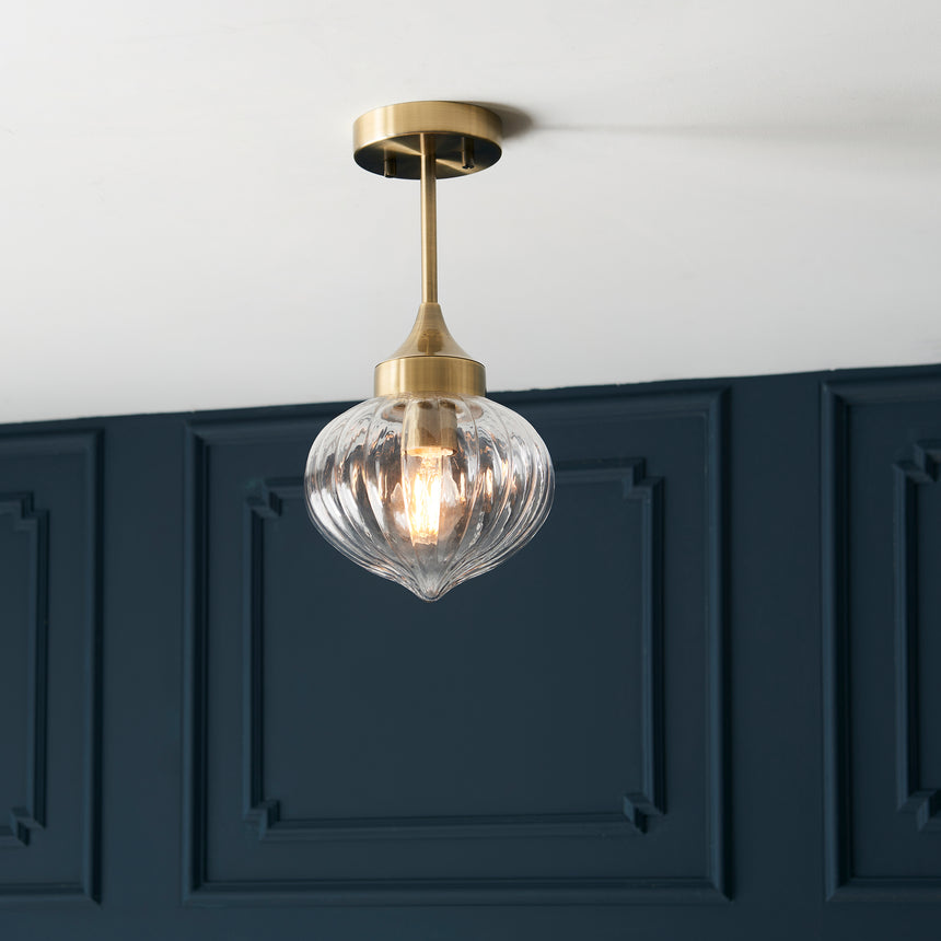 Addington Semi-flush Ceiling Light, Antique Brass