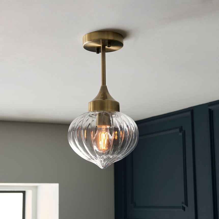 Addington Semi-flush Ceiling Light, Antique Brass