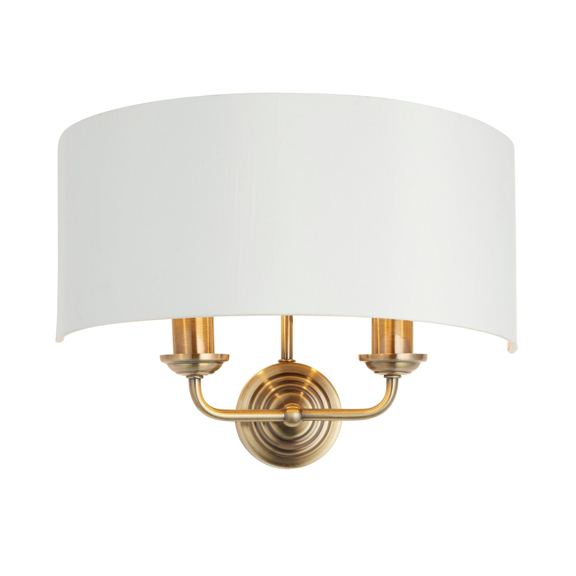 Highclere 2 Light Wall Light, Antique Brass/White