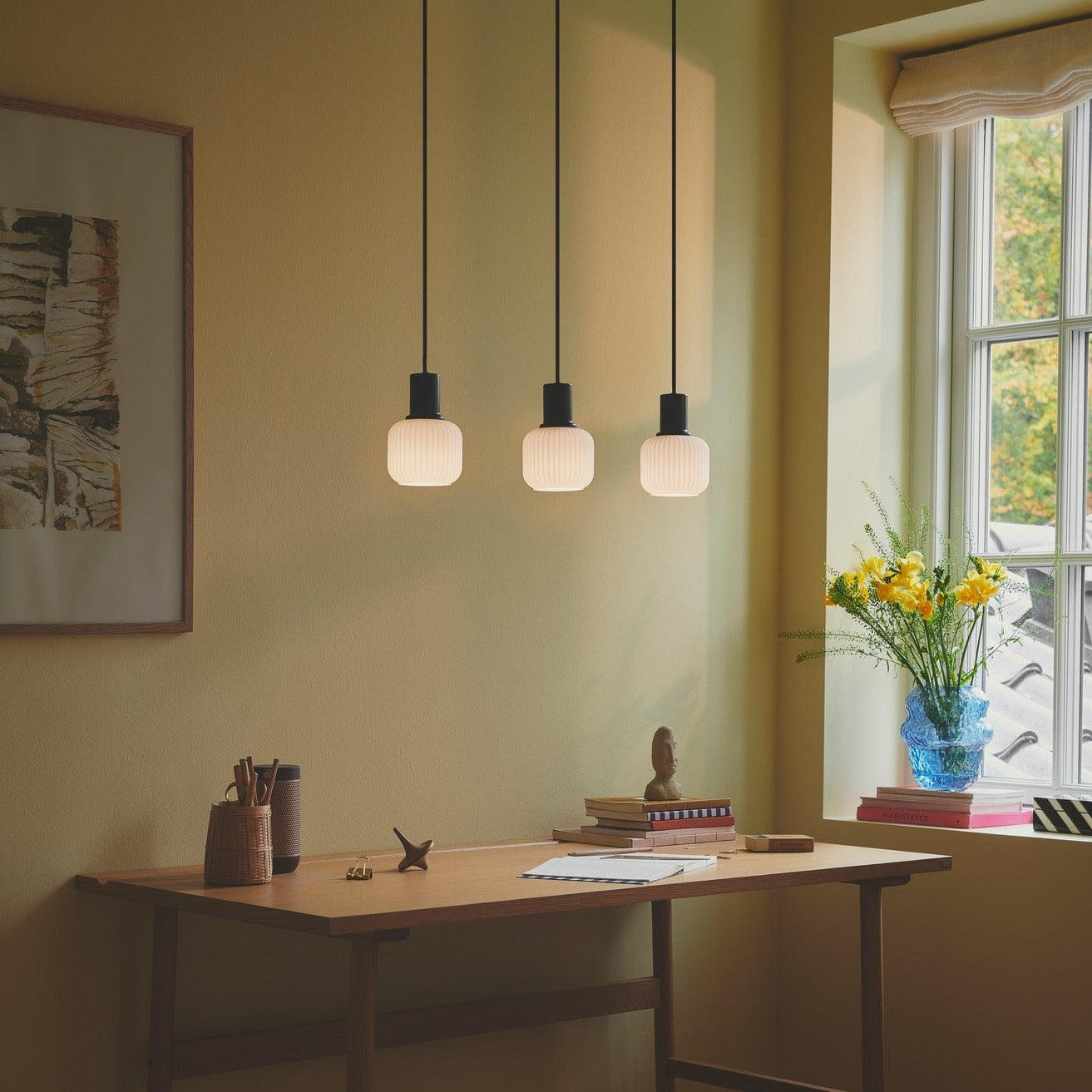 Milford Mini 3 Light Island Pendant, Opal/Black