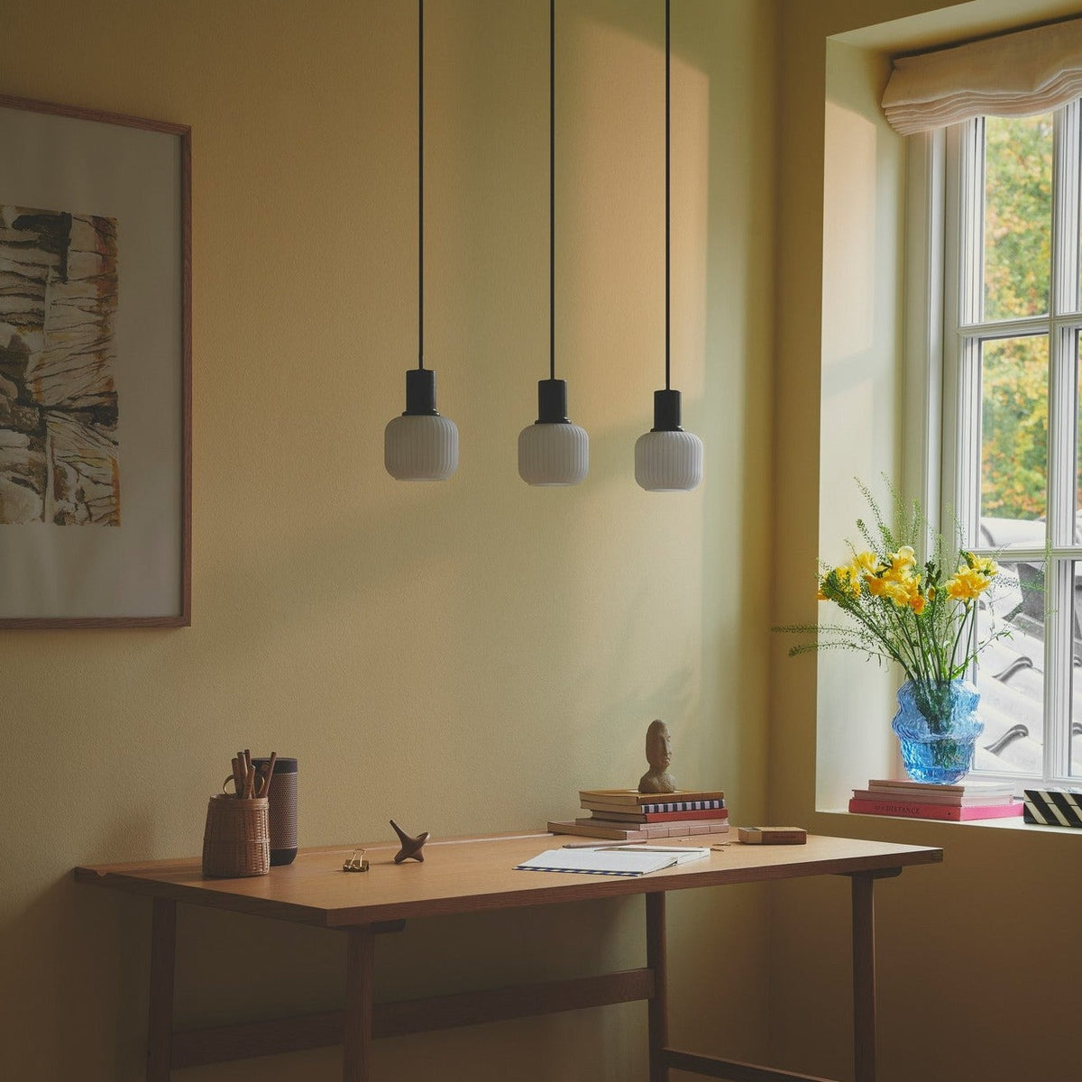 Milford Mini 3 Light Island Pendant, Opal/Black