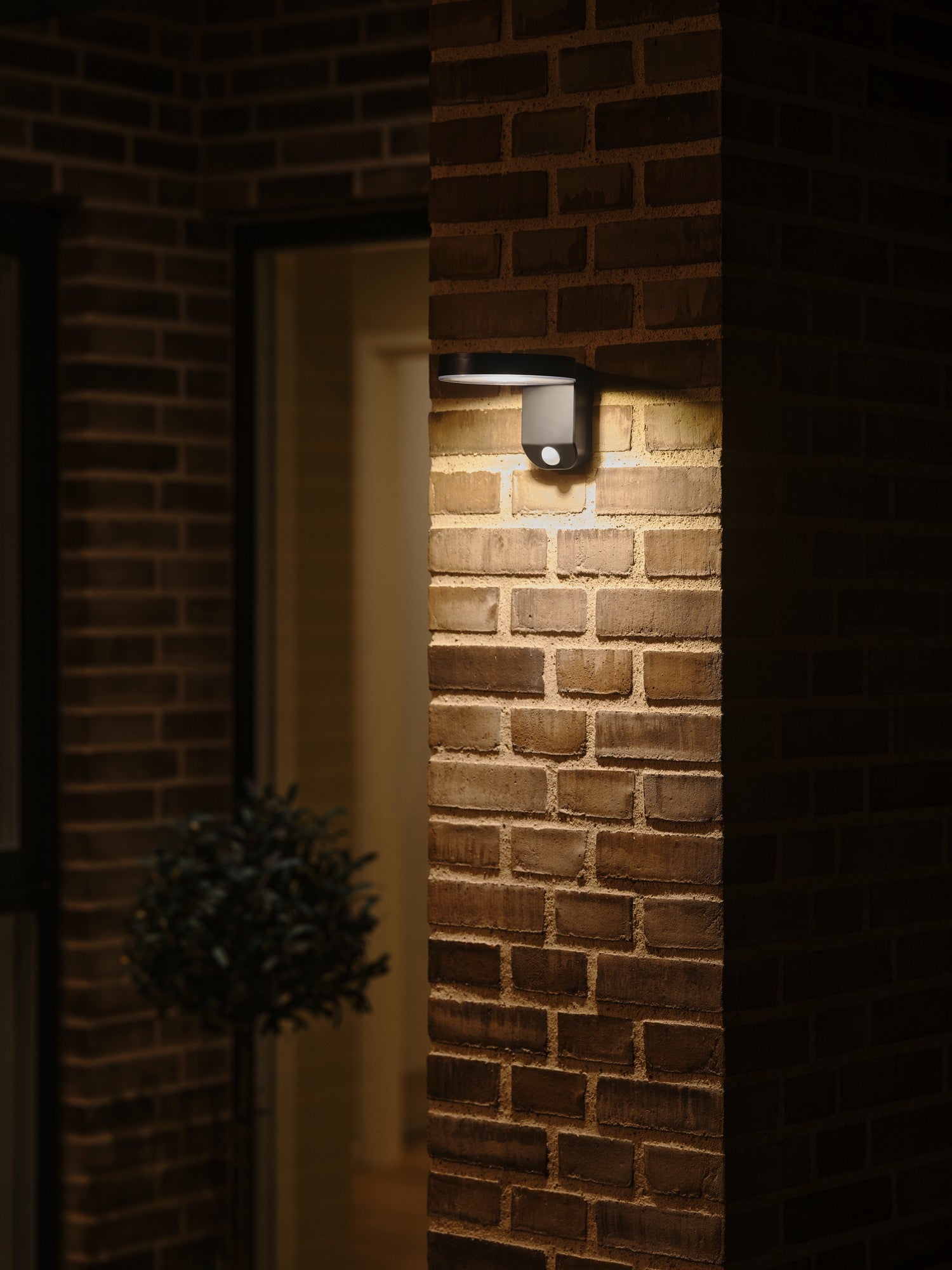 Rica Round LED Outdoor Solar Wall Light, Black