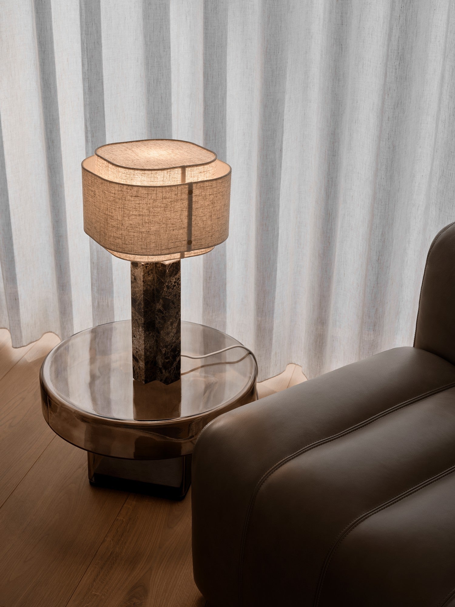Takai Marble Table Lamp, Brown/Beige