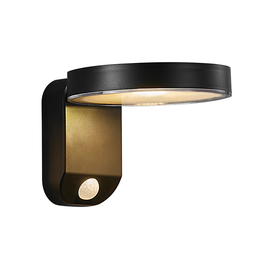 Rica Round LED Outdoor Solar Wall Light, Black