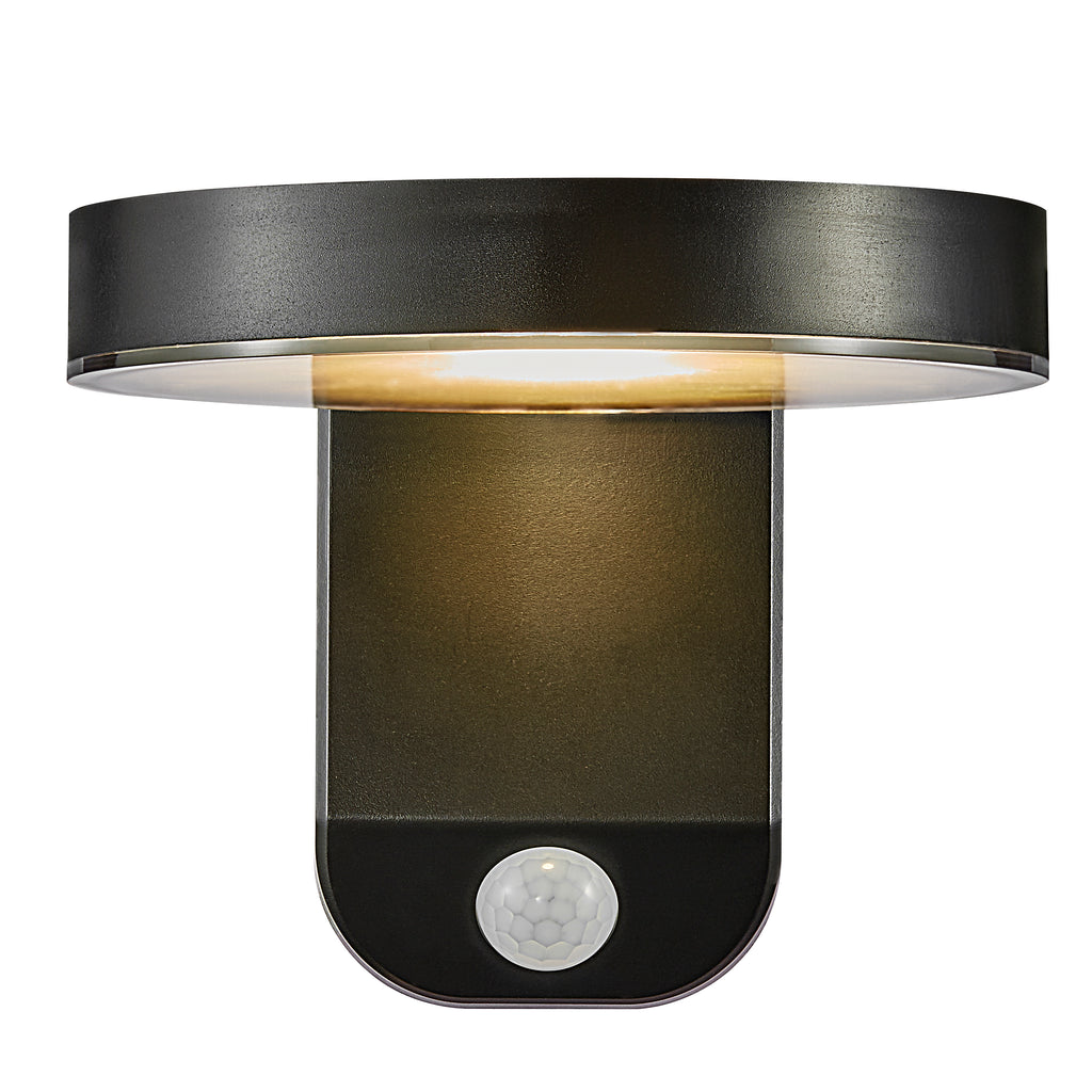 Rica Round LED Outdoor Solar Wall Light, Black