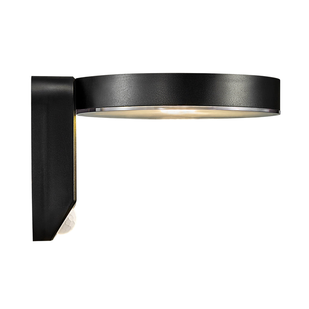 Rica Round LED Outdoor Solar Wall Light, Black