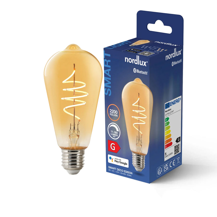 Smart Deco Edison E27 ST64 380lm Light Bulb, Amber