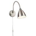Aldon Swan Neck Plug-In Wall Light in brushed steel, front view with plug cable and in-line switch