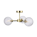 Ashby Swirled Glass 3 Light Semi-Flush Ceiling Light in brass, side view showing the 20.5cm drop