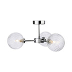 Ashby Swirled Glass 3 Light Semi-Flush Ceiling Light in chrome, side view showing the 20.5cm drop
