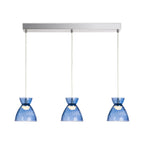 Bexley Textured Glass LED 3 Light Bar Pendant in blue glass, straight-on view