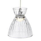 Single clear fluted glass shade of the Bexley 3 Light Bar Pendant, lit