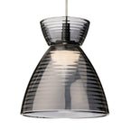 Single smoked ribbed glass shade of the Bexley 3 Light Bar Pendant, lit