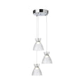 Bexley Textured Glass LED 3 Light Cluster Pendant in chrome with clear fluted glass shades at staggered heights