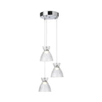 Bexley Textured Glass LED 3 Light Cluster Pendant in chrome with clear fluted glass shades at staggered heights