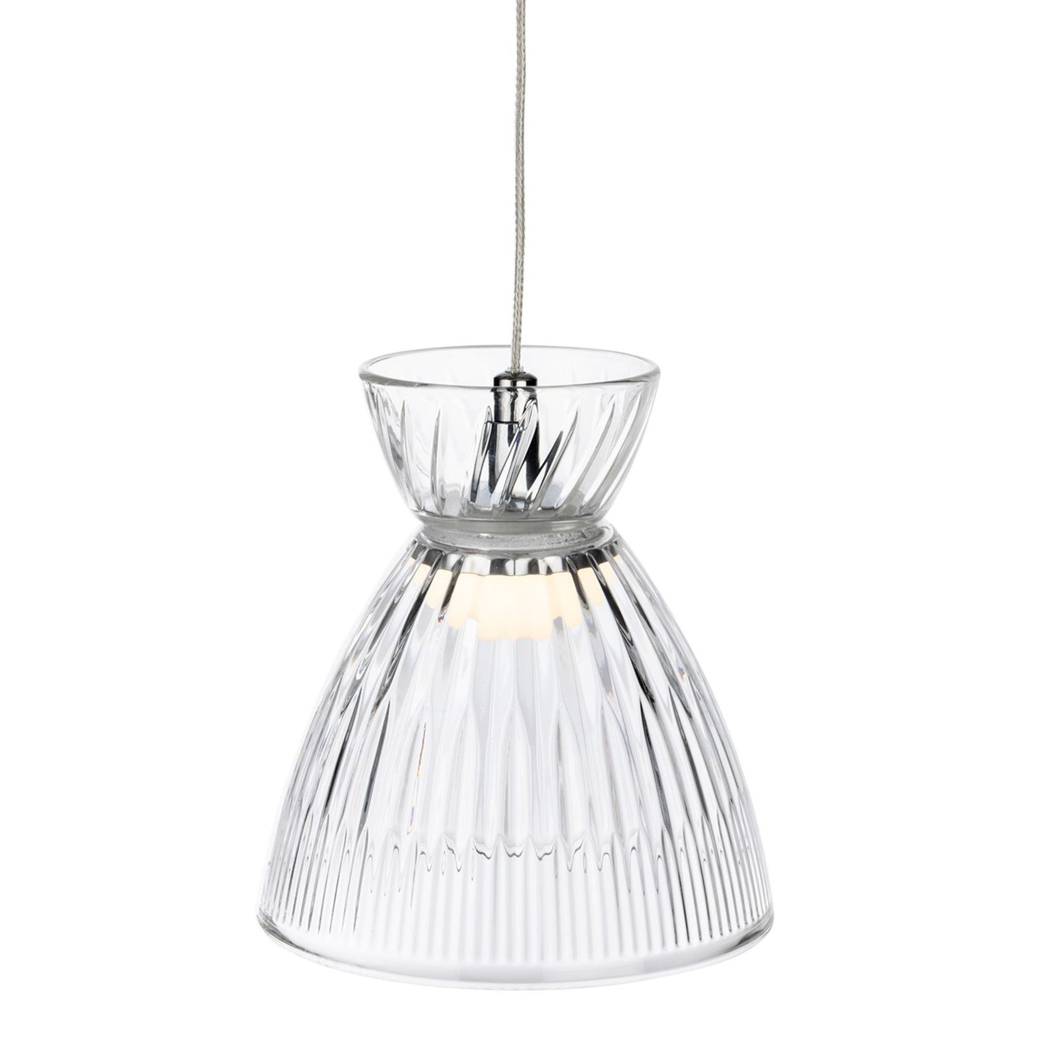 Single clear fluted glass shade of the Bexley 3 Light Cluster Pendant