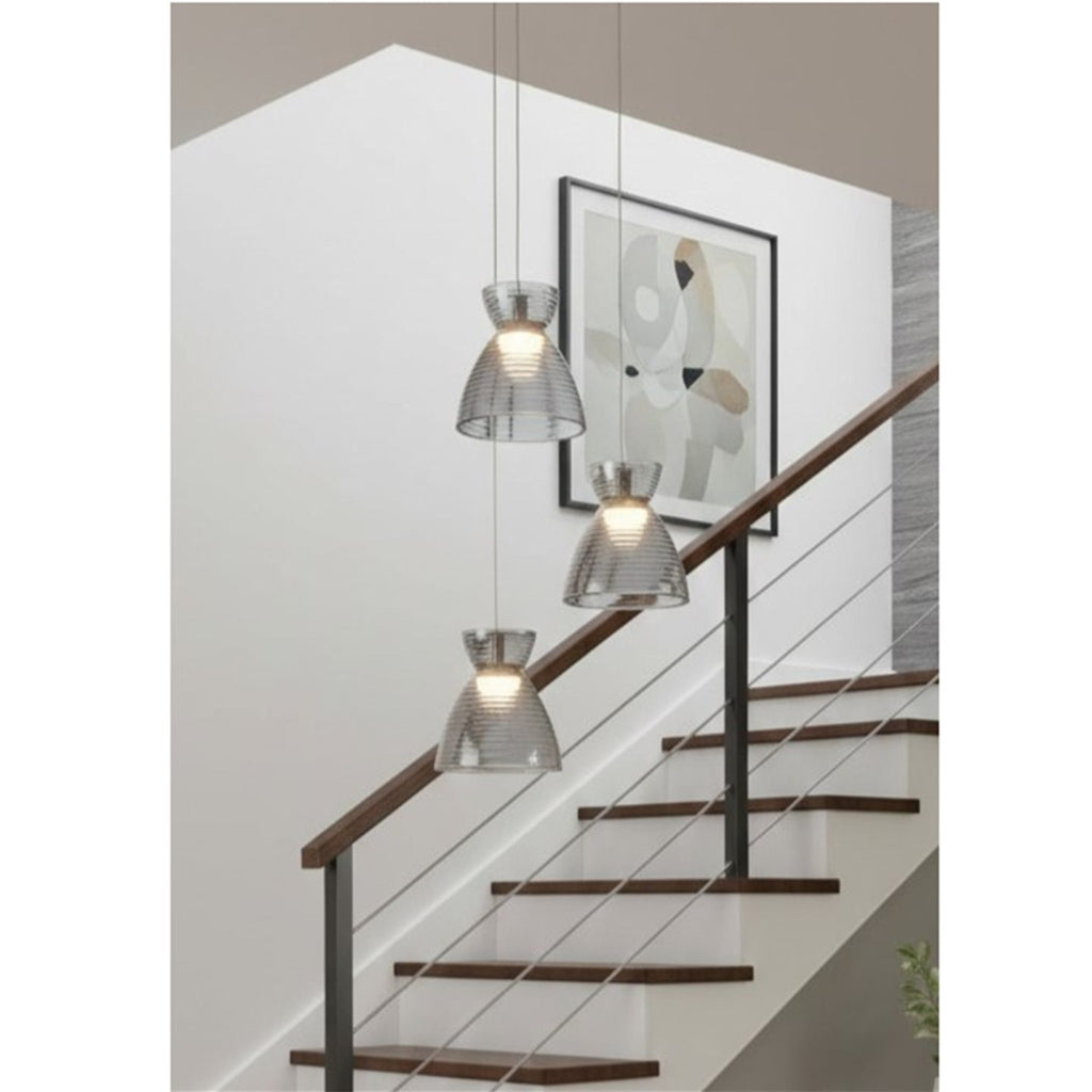 Bexley 3 Light Cluster Pendant in smoked glass falling through a stairwell