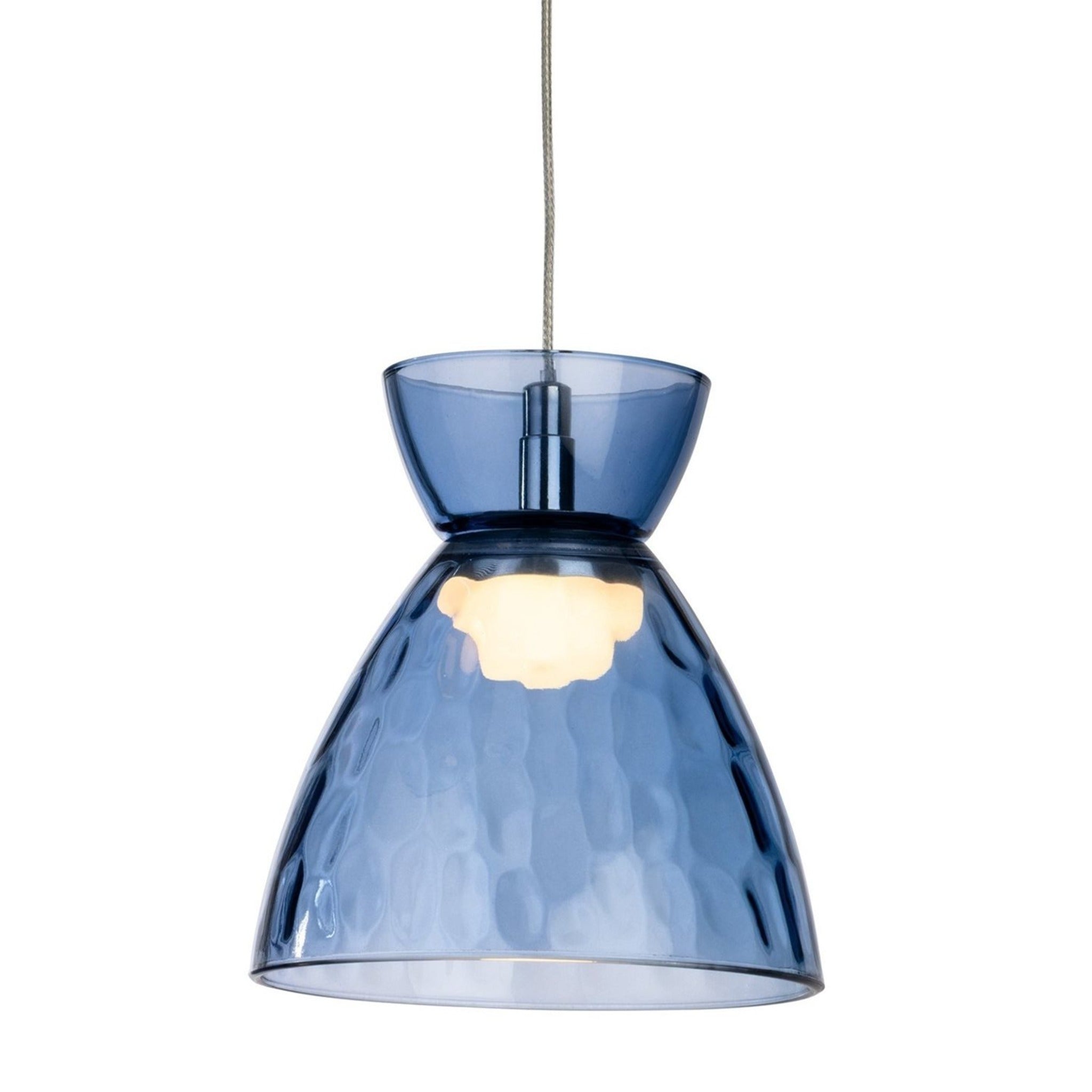 Bexley Textured Glass LED Mini Pendant in chrome with blue dimpled glass