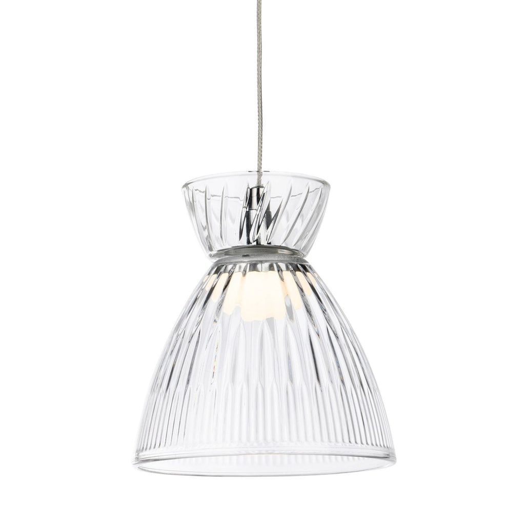 Bexley Textured Glass LED Mini Pendant in chrome with clear fluted glass