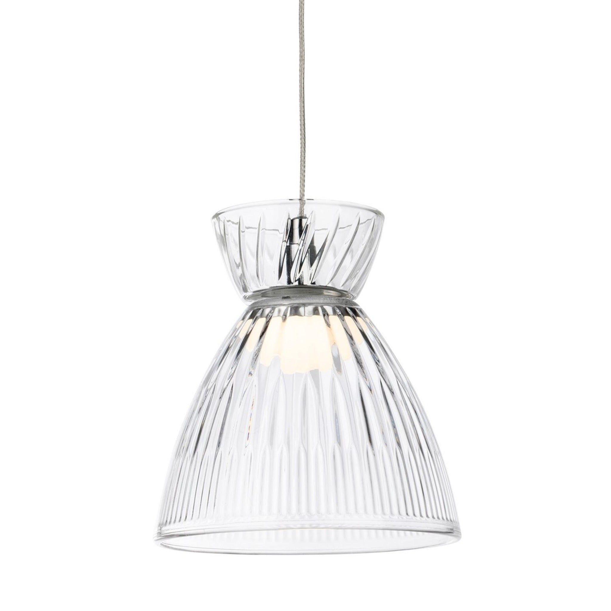 Bexley Textured Glass LED Mini Pendant in chrome with clear fluted glass