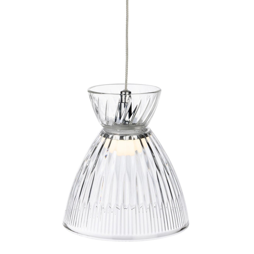 Bexley pendant in clear fluted glass, lit