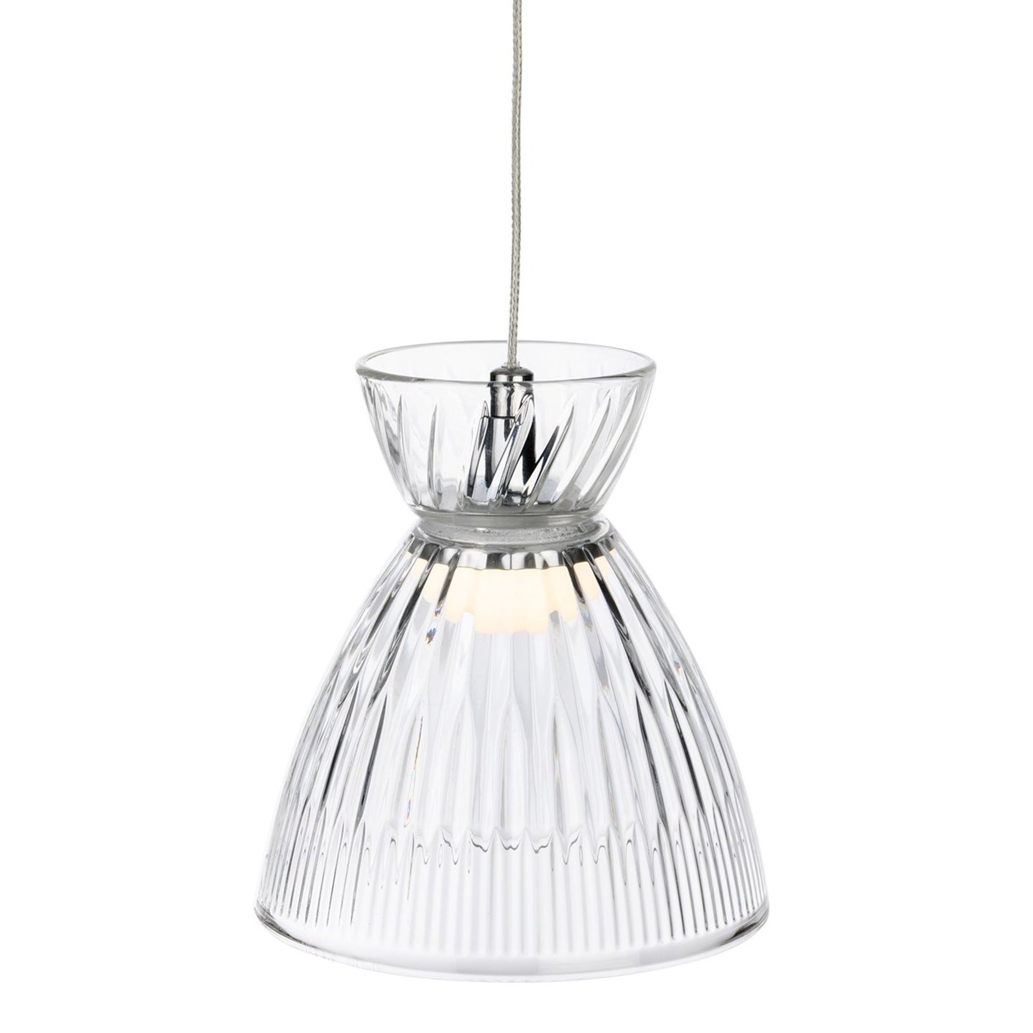 Bexley pendant in clear fluted glass, lit