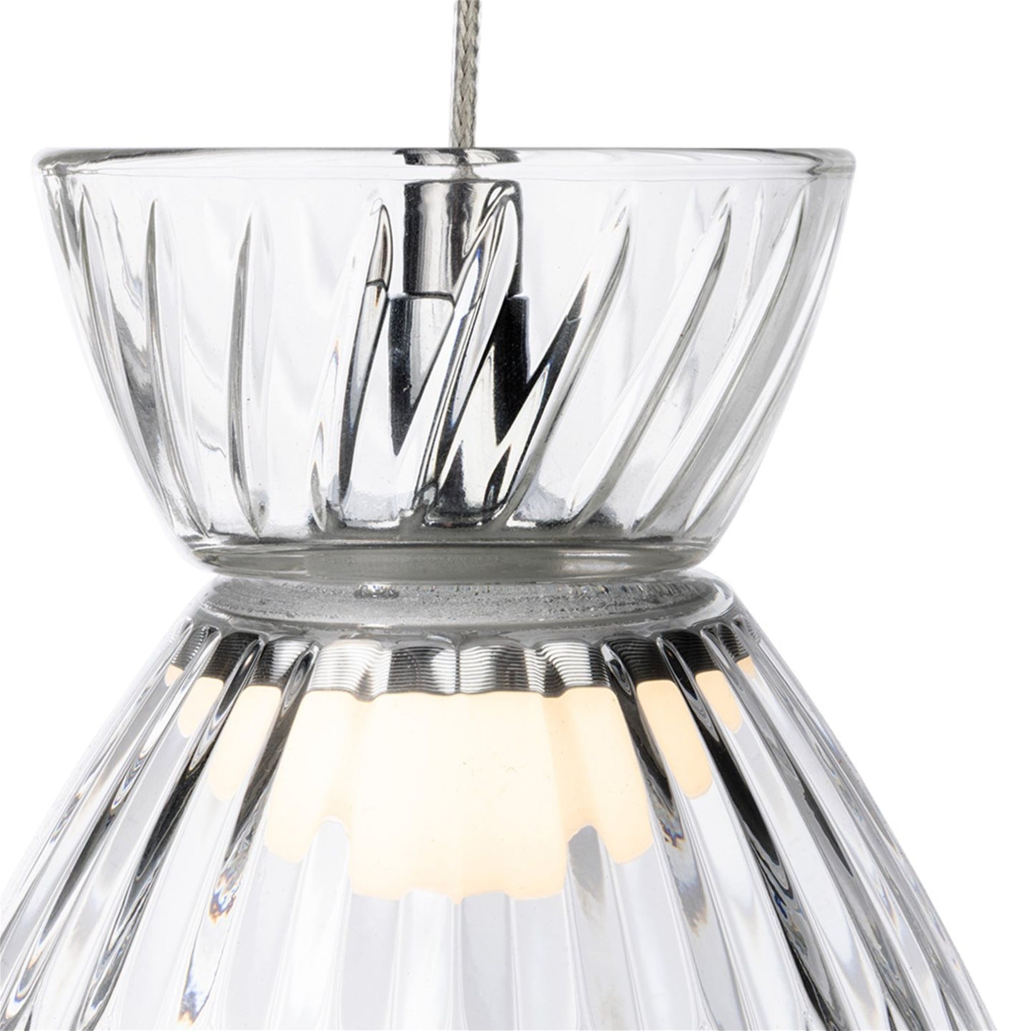 Close-up of the clear fluted glass shade and LED module