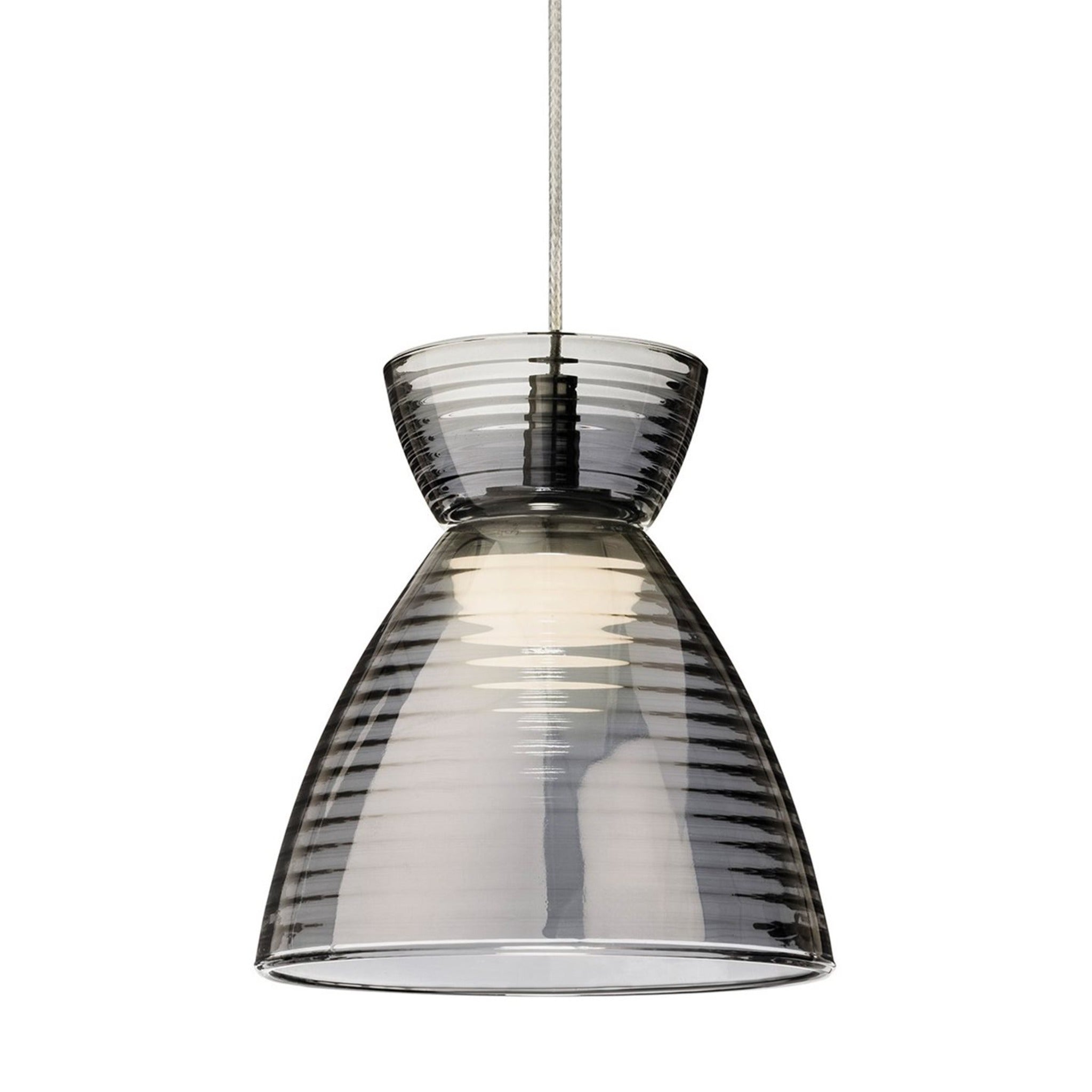 Bexley Textured Glass LED Mini Pendant in chrome with smoked ribbed glass